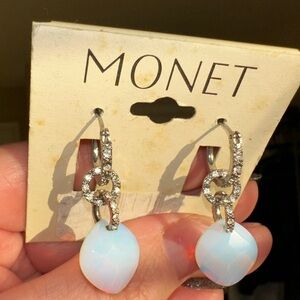 Monet moonstone and crystal cz set in silver 1990’s earrings